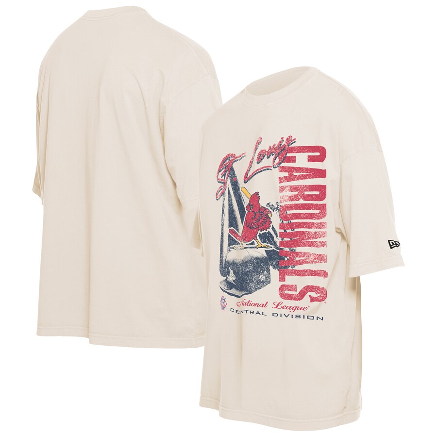 Men's St. Louis Cardinals New Era Cream Cooperstown Collection Oversized Throwback Distressed T-Shirt