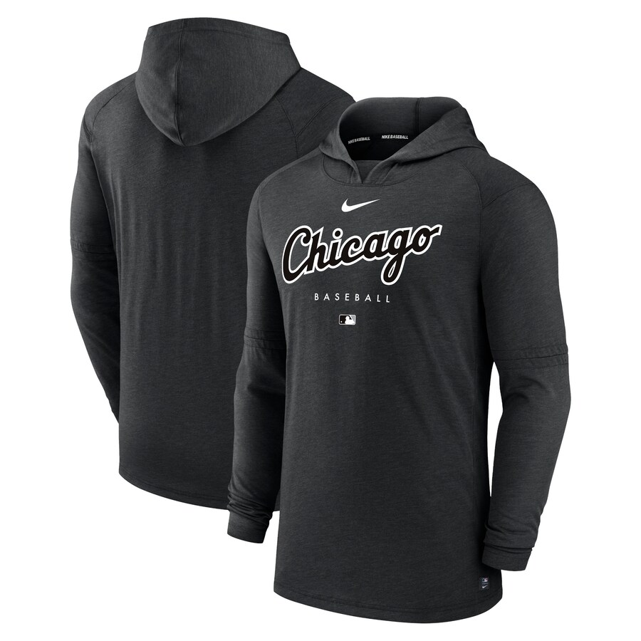 Men's Chicago White Sox Nike Heather Black Authentic Collection Early Work Tri-Blend Performance Pullover Hoodie