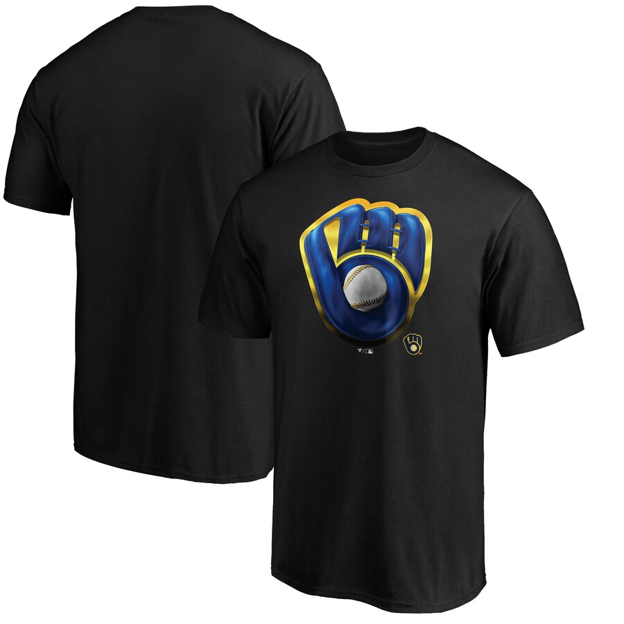 Men's Milwaukee Brewers Black Midnight Mascot Logo T-Shirt