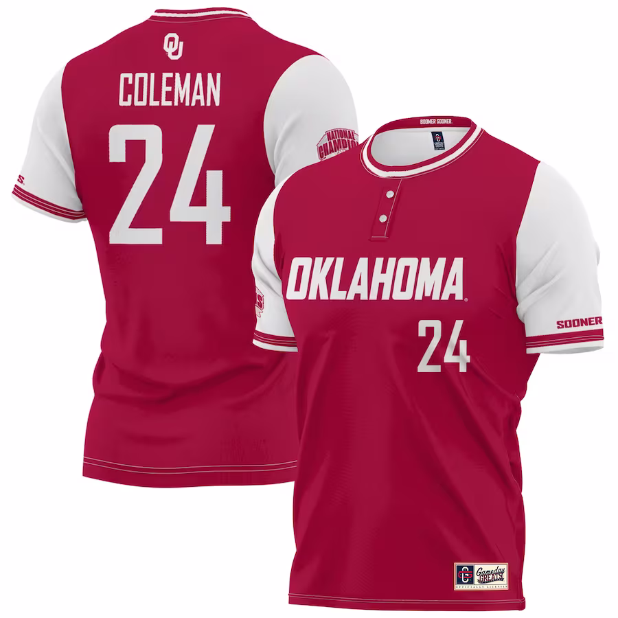 Jayda Coleman Oklahoma Sooners GameDay Greats Unisex 2023 NCAA Softball Women's College World Series Champions NIL Lightweight Replica Player Jersey - Crimson