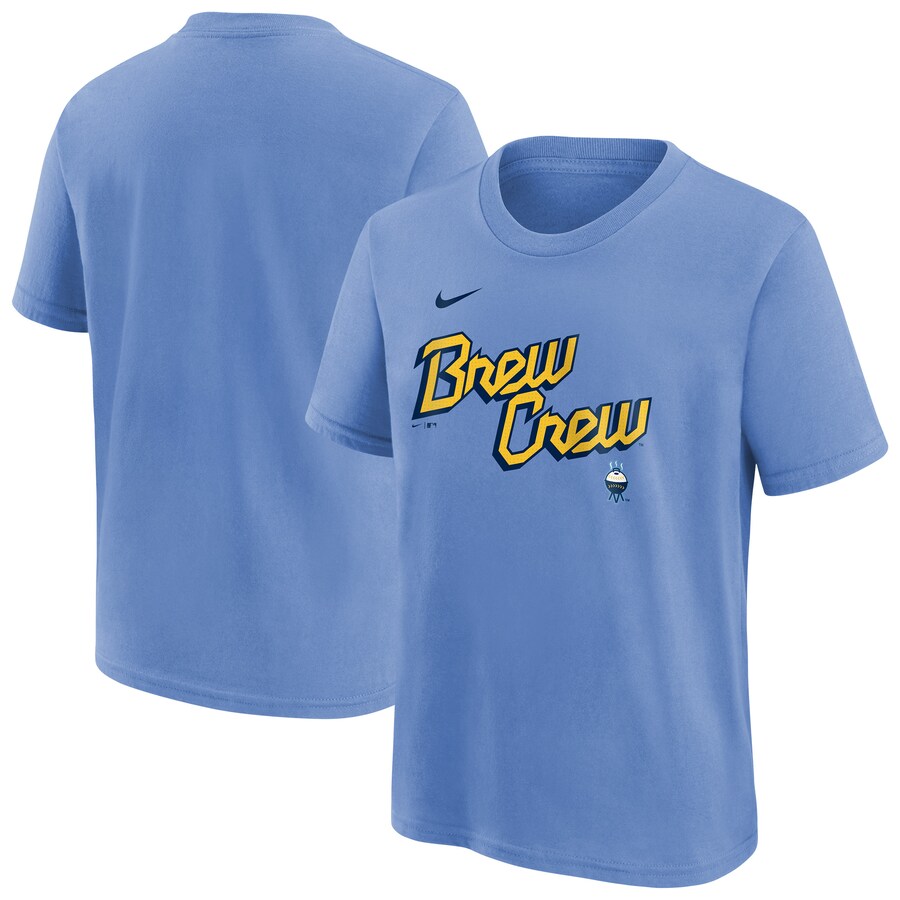 Youth Milwaukee Brewers Nike Powder Blue City Connect Wordmark T-Shirt