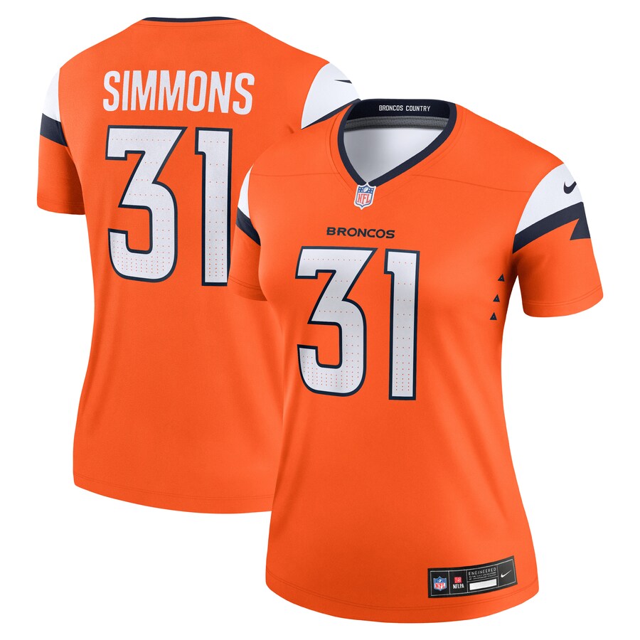Women's Denver Broncos Justin Simmons Nike Orange Team Legend Player Performance Top
