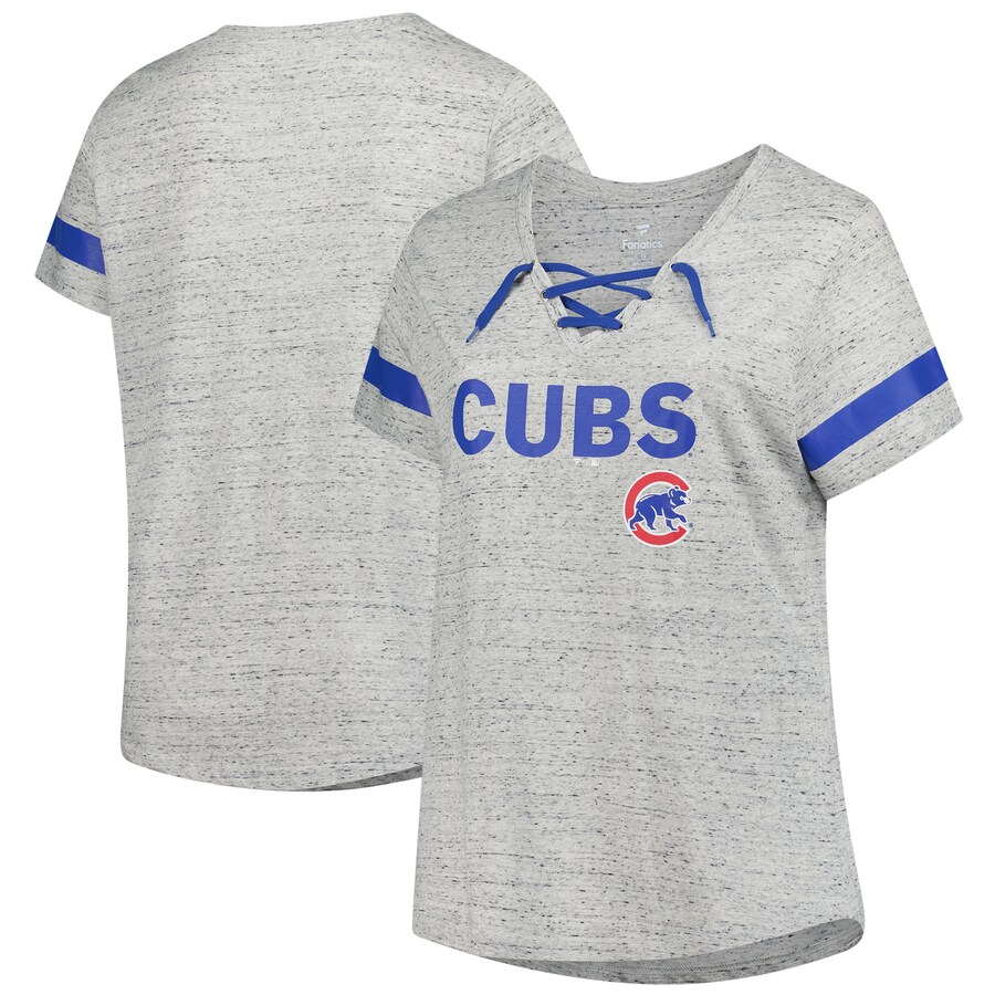 Women's Chicago Cubs Profile Heather Gray Raglan Lace-Up Fleck T-Shirt