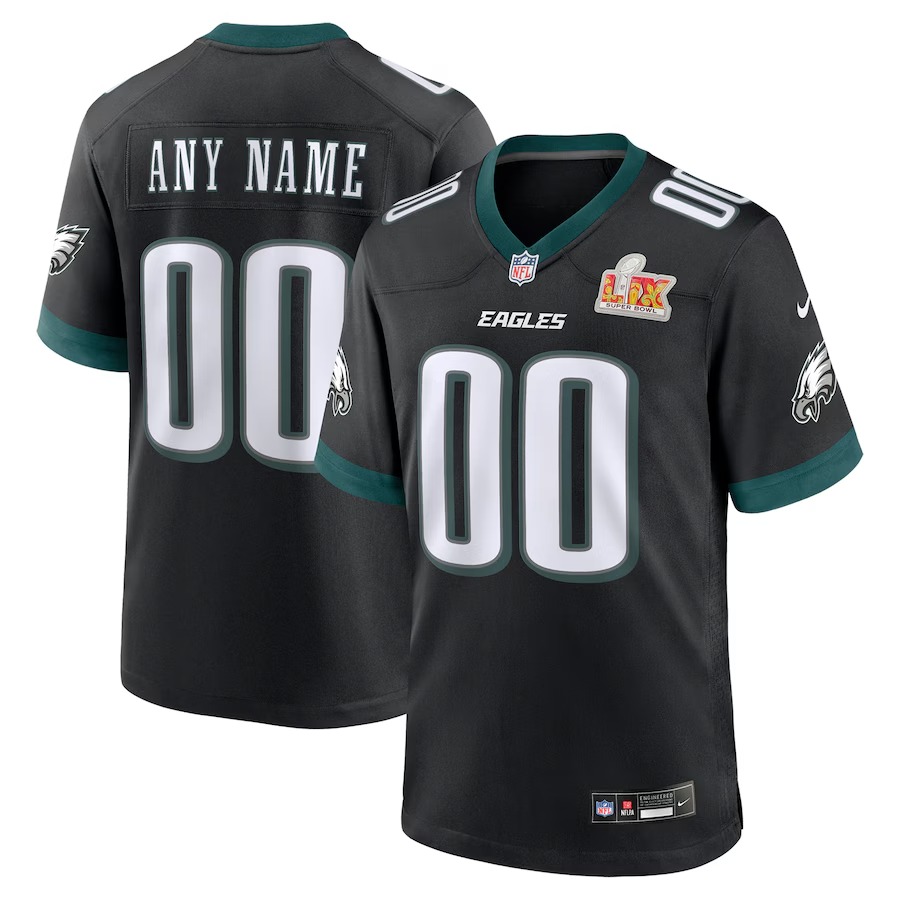 Men's Philadelphia Eagles  Nike Black Super Bowl LIX Custom Alternate Game Jersey