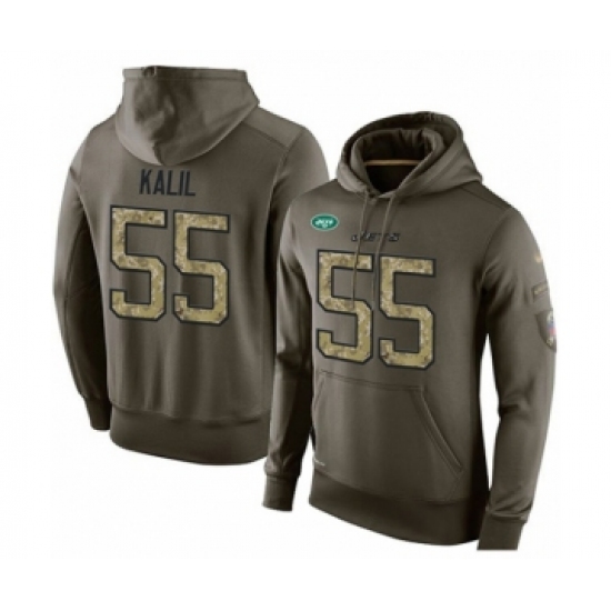 Football Men's New York Jets #55 Ryan Kalil Green Salute To Service Pullover Hoodie