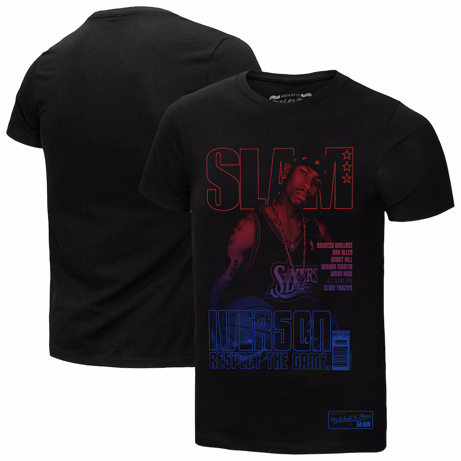 Men's Philadelphia 76ers Allen Iverson Mitchell & Ness Black SLAM Gradient T-Shirt