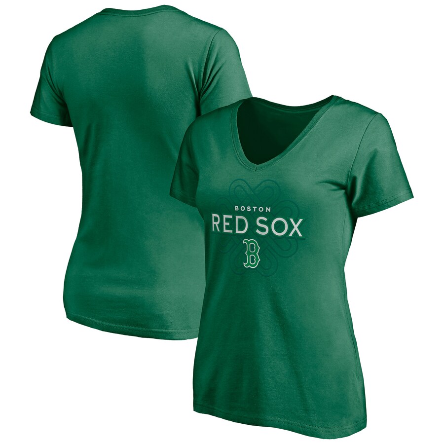 Women's Boston Red Sox Green Team Logo Celtic Knot V-Neck T-Shirt