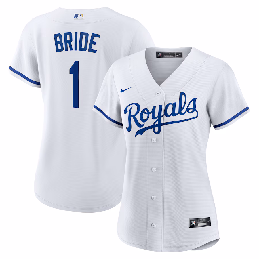 Women's Kansas City Royals Nike White #1 Bride Home Replica Jersey