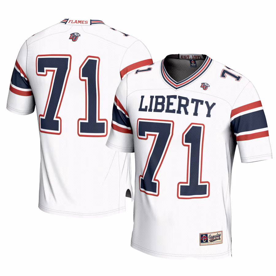 Men's GameDay Greats #71 White Liberty Flames Football Jersey