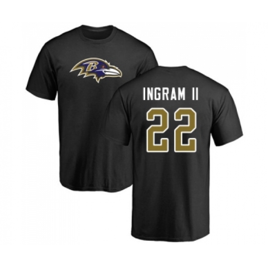 Football Baltimore Ravens #22 Mark Ingram II Black Name & Number Logo T-Shirt