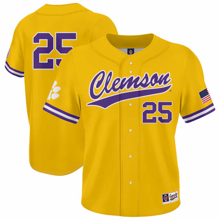 Unisex GameDay Greats #25 Yellow Clemson Tigers Lightweight Collegiate Baseball Fashion Jersey
