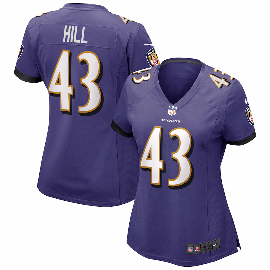 Women's Baltimore Ravens Justice Hill Nike Purple Game Jersey