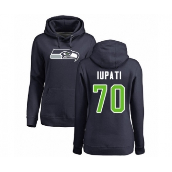 Football Women's Seattle Seahawks #70 Mike Iupati Navy Blue Name & Number Logo Pullover Hoodie