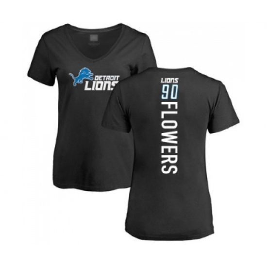 Football Women's Detroit Lions #90 Trey Flowers Black Backer T-Shirt