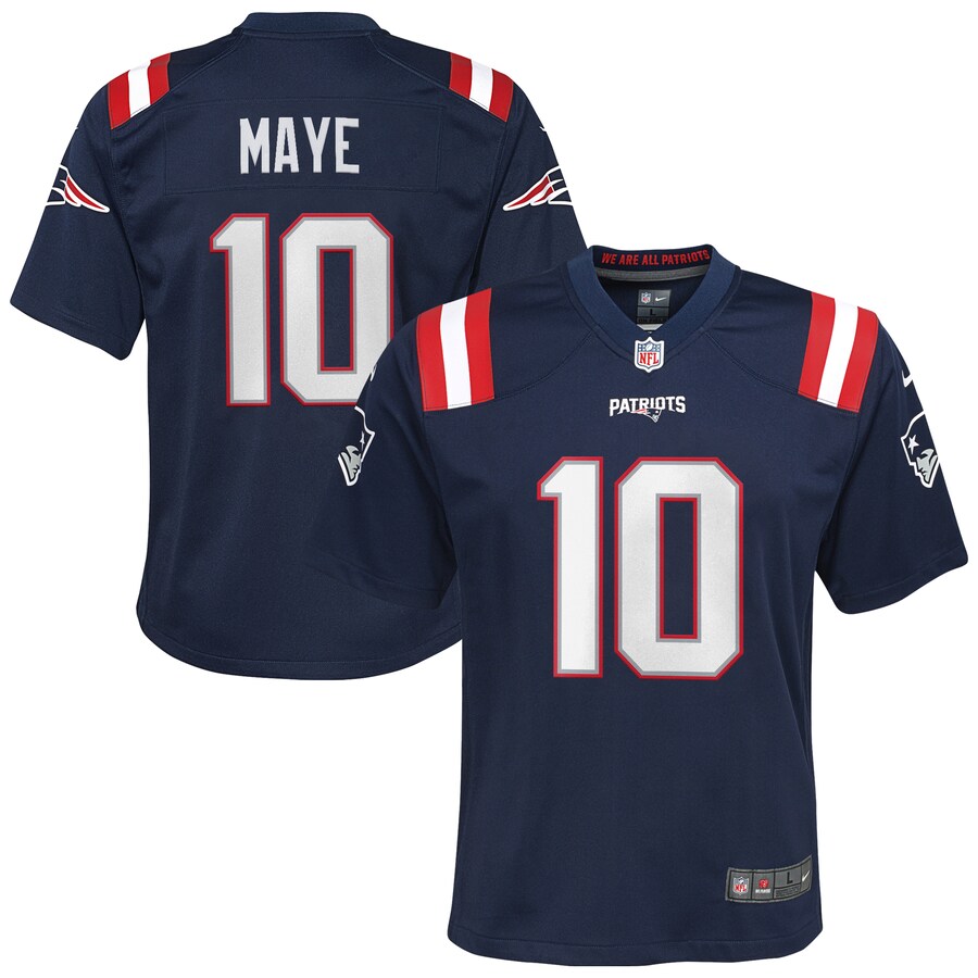 Youth New England Patriots Drake Maye Nike Navy Player Game Jersey