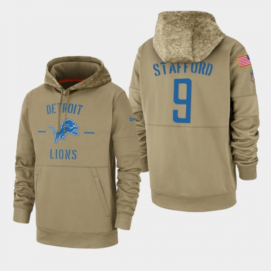Men's Detroit Lions #9 Matthew Stafford 2019 Salute to Service Sideline Therma Pullover Hoodie - Tan