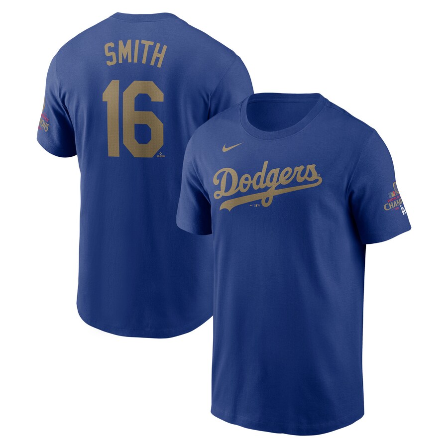 Men's Los Angeles Dodgers Will Smith Nike Royal 2025 Gold Collection Name & Number T-Shirt