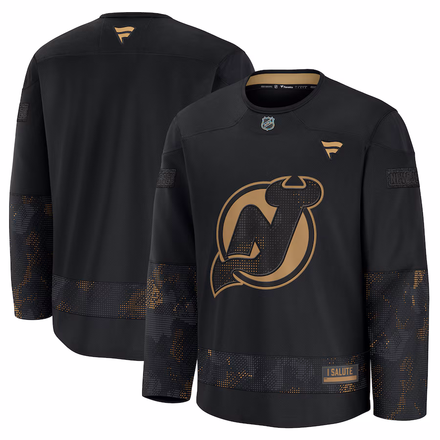 Men's New Jersey Devils Fanatics Black 2024 Military Appreciation Practice Jersey