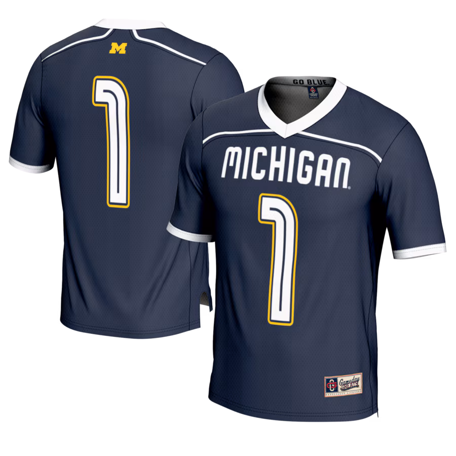 Men's GameDay Greats #1 Navy Michigan Wolverines Lightweight Lacrosse Fashion Jersey
