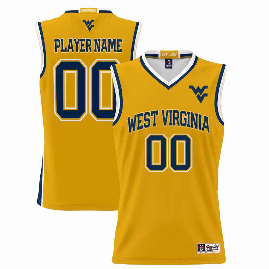 West Virginia Mountaineers GameDay Greats Unisex  Lightweight NIL Pick-A-Player Basketball Jersey - Gold