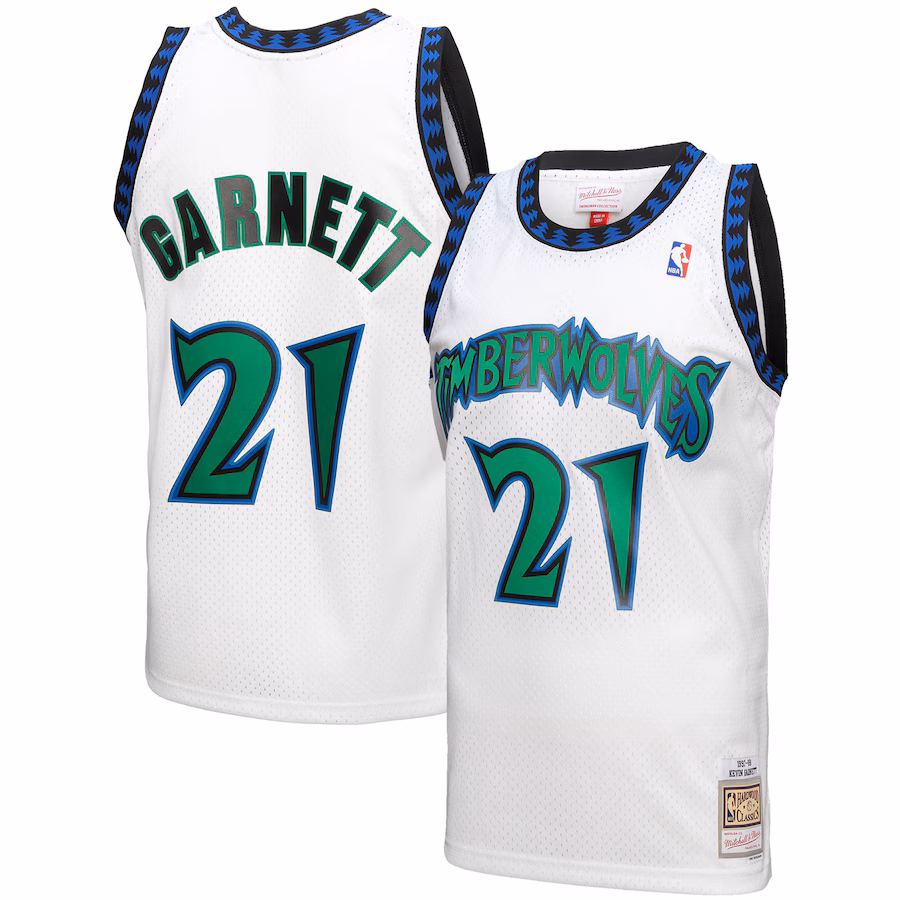 Men's Minnesota Timberwolves Kevin Garnett Mitchell & Ness White 1997-98 Hardwood Classics Reload 3.0 Swingman Jersey