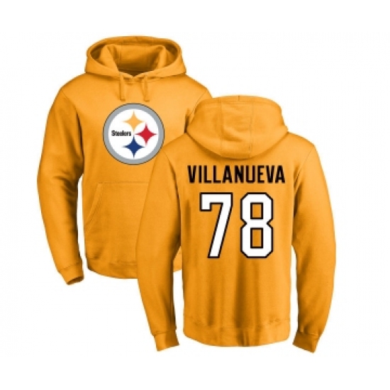 Football Pittsburgh Steelers #78 Alejandro Villanueva Gold Name & Number Logo Pullover Hoodie