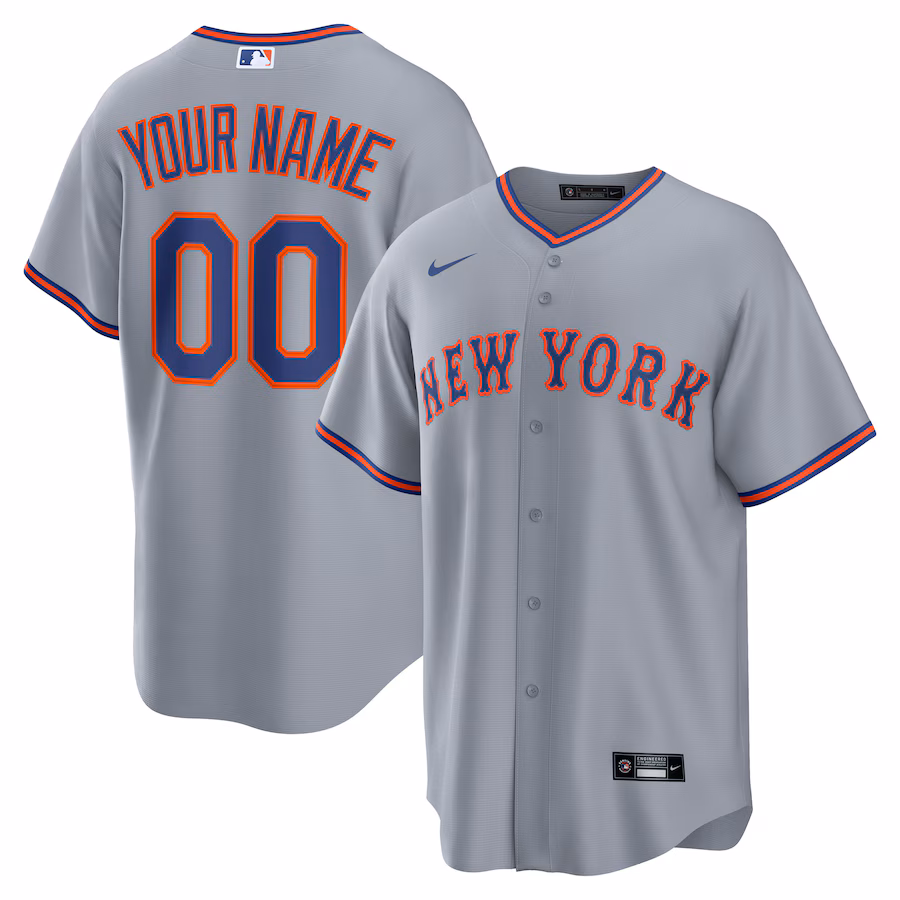 Men's New York Mets Nike Gray Away Custom Replica 2.0 Jersey