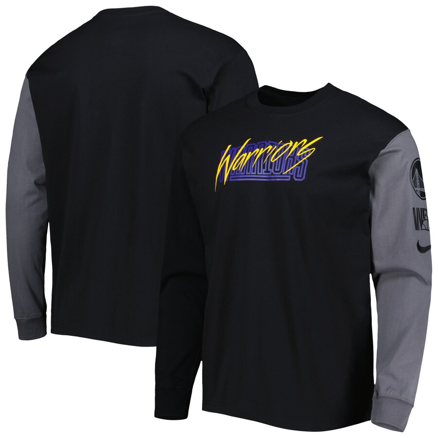 Men's Golden State Warriors Nike Black Courtside Versus Flight MAX90 Long Sleeve T-Shirt
