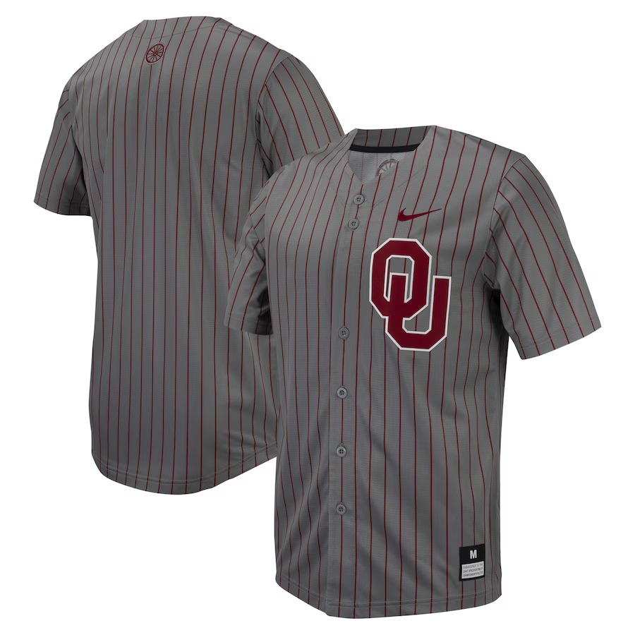 Oklahoma Sooners Nike Pinstripe Replica Full-Button Baseball Jersey - Steel Gray