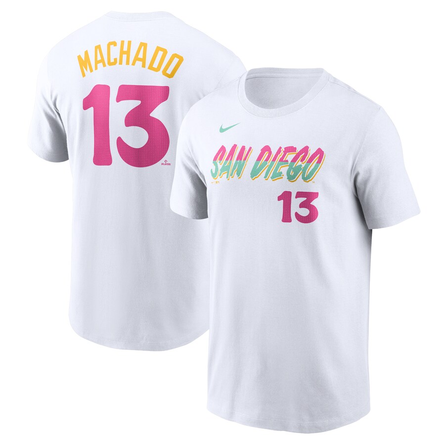 Men's San Diego Padres Manny Machado Nike White City Connect Fuse Name & Number T-Shirt