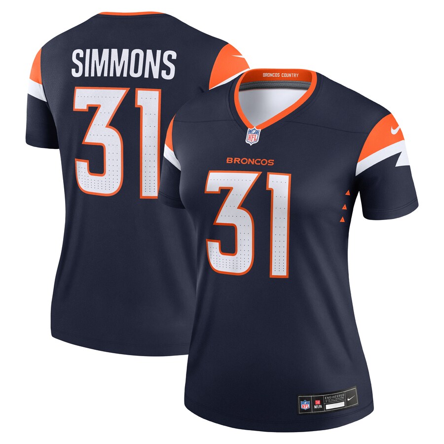 Women's Denver Broncos Justin Simmons Nike Navy Alternate Legend Player Performance Top