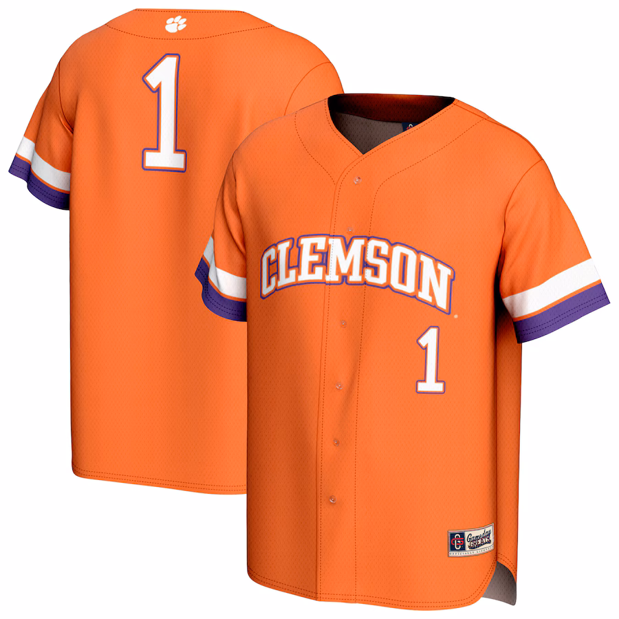 Unisex GameDay Greats #1 Orange Clemson Tigers Lightweight Collegiate Baseball Fashion Jersey