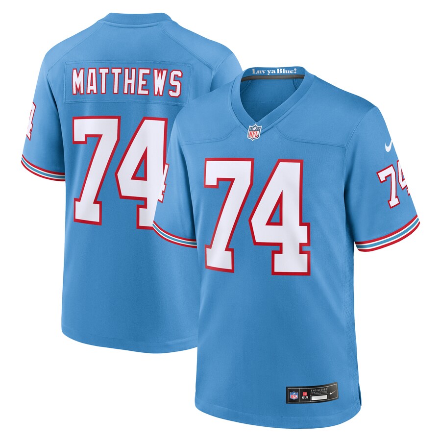 Men's Tennessee Titans Bruce Matthews Nike Light Blue Retired Player Alternate Game Jersey