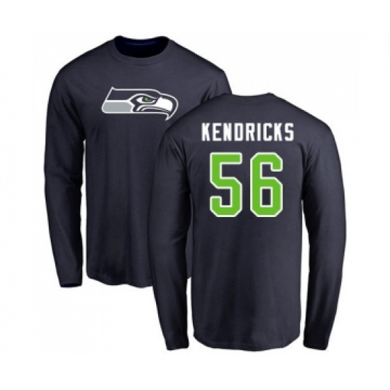 Football Seattle Seahawks #56 Mychal Kendricks Navy Blue Name & Number Logo Long Sleeve T-Shirt