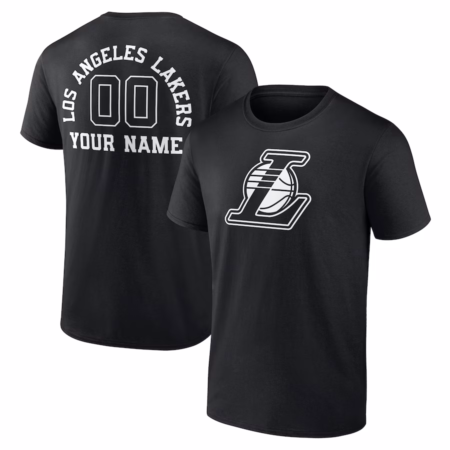 Men's Los Angeles Lakers Black Personalized Name & Number Monochrome T-Shirt