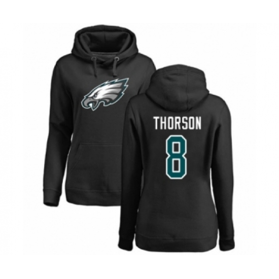 Women's Philadelphia Eagles #8 Clayton Thorson Black Name & Number Logo Pullover Hoodie