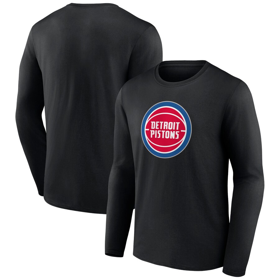 Men's Detroit Pistons Black Primary Team Logo Long Sleeve T-Shirt