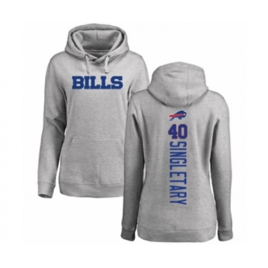 Football Women's Buffalo Bills #40 Devin Singletary Ash Backer Pullover Hoodie
