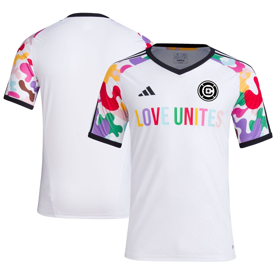 Men's Chicago Fire  adidas White 2023 Pride Pre-Match Top