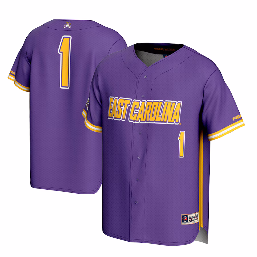 Youth GameDay Greats #1 Purple ECU Pirates Lightweight Baseball Jersey