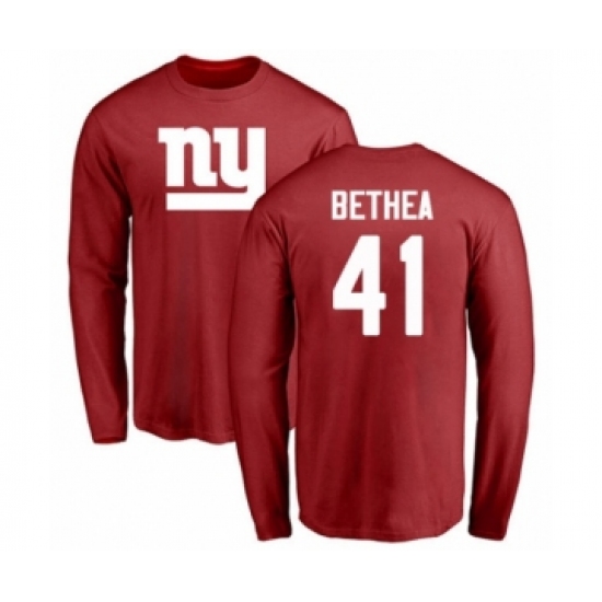 Football New York Giants #41 Antoine Bethea Red Name & Number Logo Long Sleeve T-Shirt