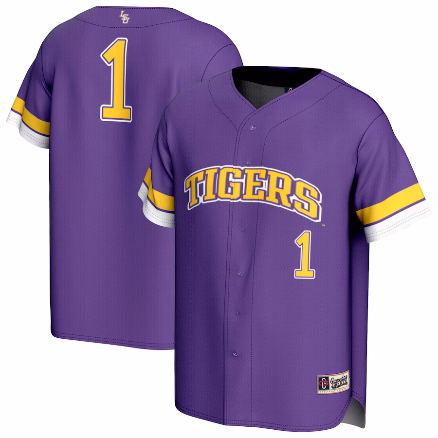 Unisex GameDay Greats #1 Purple LSU Tigers Lightweight Collegiate Baseball Fashion Jersey
