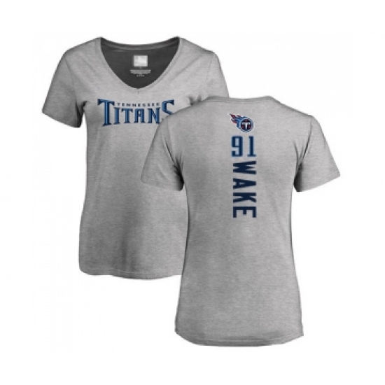 Football Women's Tennessee Titans #91 Cameron Wake Ash Backer T-Shirt