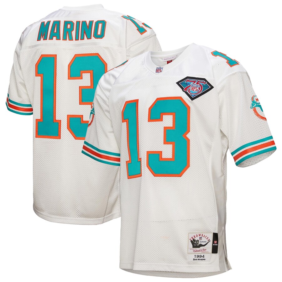 Men's Miami Dolphins 1994 Dan Marino Mitchell & Ness White Authentic Throwback Retired Player Jersey
