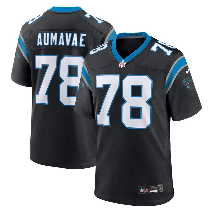 Men's Carolina Panthers Popo Aumavae Nike Black Team Game Jersey