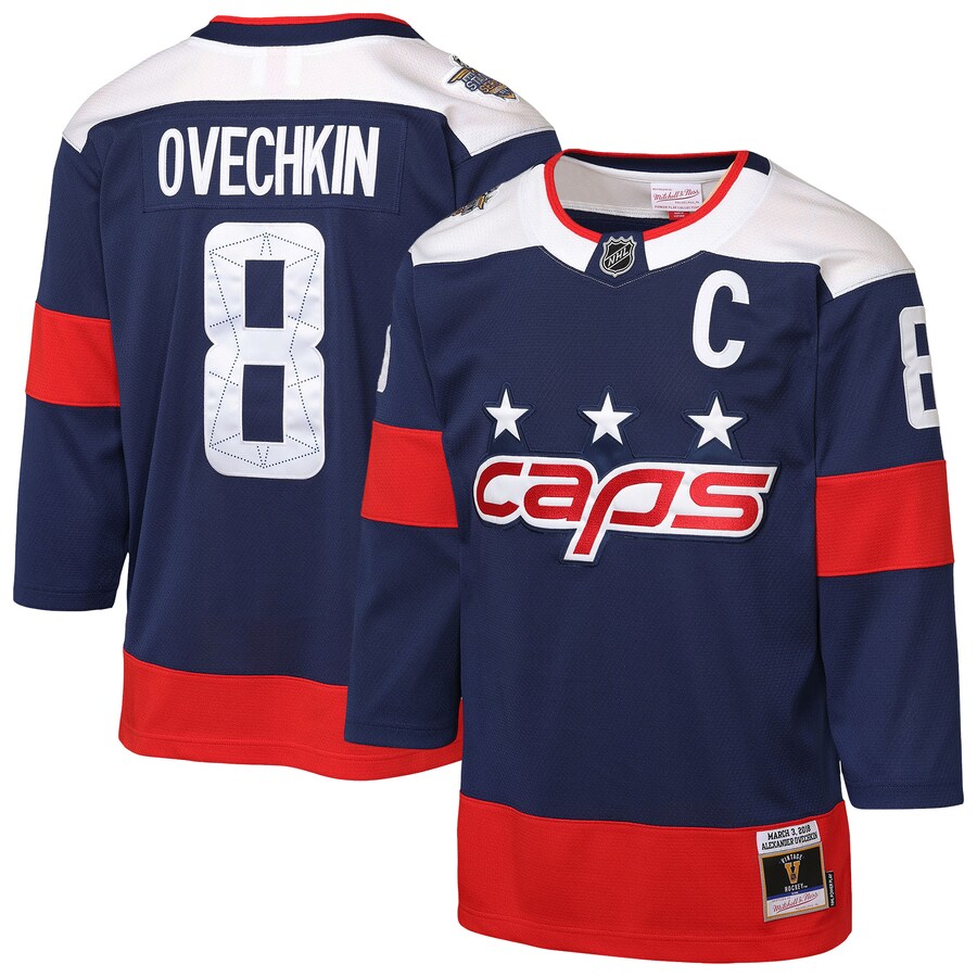 Youth Washington Capitals Alexander Ovechkin Mitchell & Ness Navy 2018 NHL Stadium Series Power Play 2.0 Player Jersey