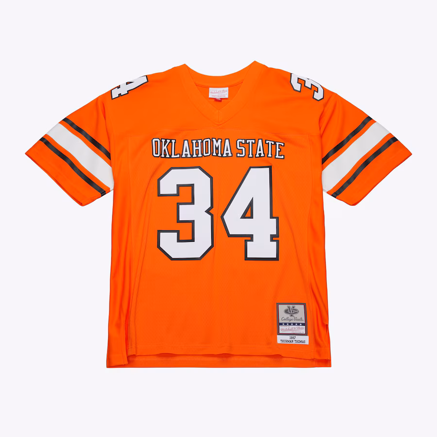 Men's Mitchell & Ness Thurman Thomas Orange Oklahoma State Cowboys 1987 Replica Jersey