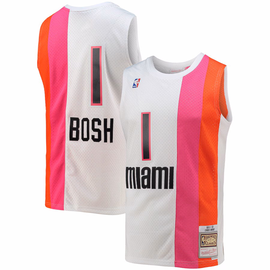 Men's Miami Heat Chris Bosh Mitchell & Ness White 2001/02 Hardwood Classics Swingman Jersey