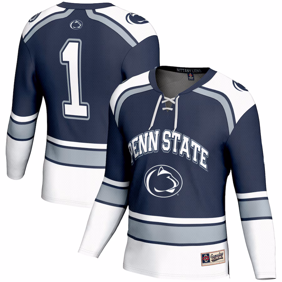 Men's GameDay Greats #1 Navy Penn State Nittany Lions Hockey Jersey