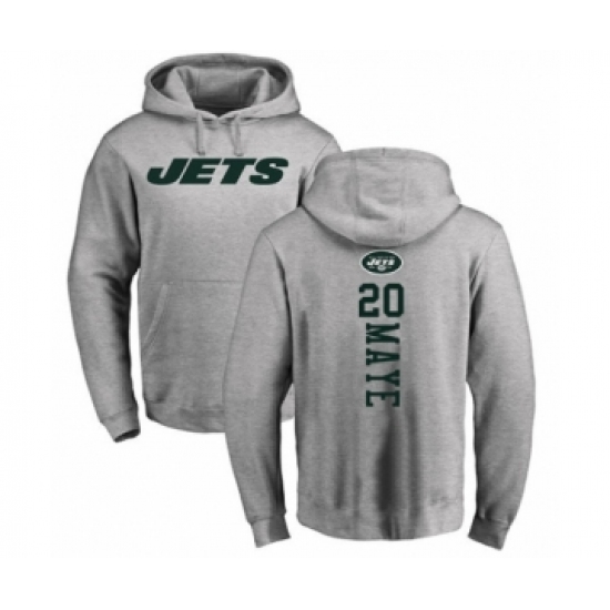 Football New York Jets #20 Marcus Maye Ash Backer Pullover Hoodie